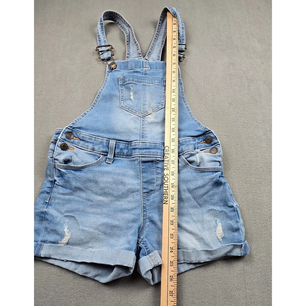 SO Girls Light Wash Distressed Denim Shortalls‎ Overalls Size 12 DG31D008RW1